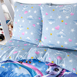 Бязь единорожки, детский. Цвет синий. Компаньон