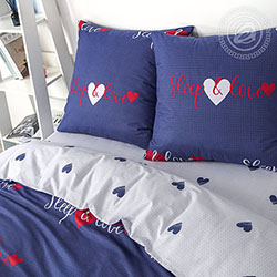 Поплин комплимент, сердечки. Цвет синий. Компаньон