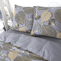 Поплин золотые листья, листья. Цвет серый. Компаньон