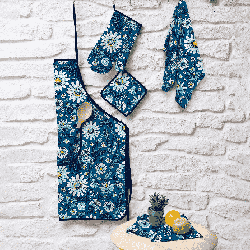 Вафельное полотно 29337, цветы. Цвет синий. Вид 2