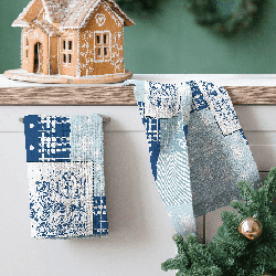 Вафельное полотно 29393, новогодний. Цвет синий. Вид 2