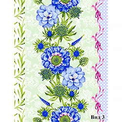 Вафельное полотно 2102, цветы. Цвет голубой. Вид 3