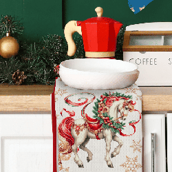 Вафельное полотно 29403, новогодний. Цвет молочный. Вид 4