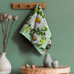 Вафельное полотно 29440, цветы. Цвет зеленый. Вид 2