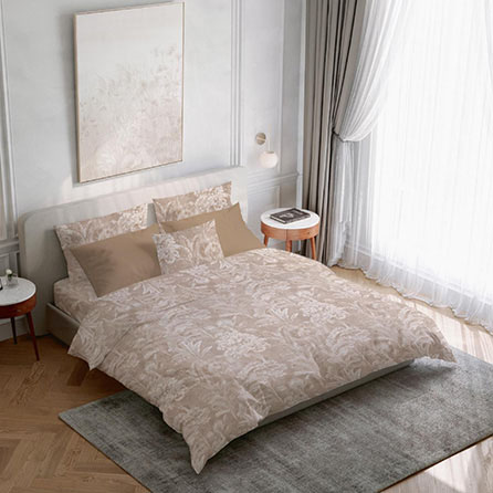 Бельевое полотно 72107, растения. Цвет бежевый.