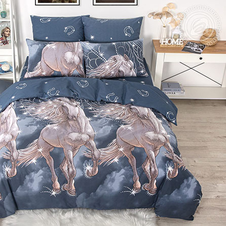 Бязь пегас, животные. Цвет синий. Основная