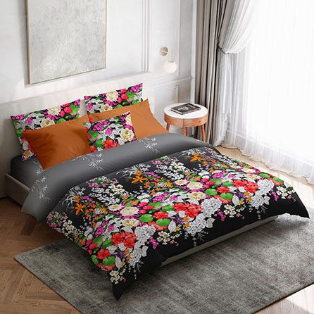 Бязь 7272, цветы. Цвет черный. Вид 1