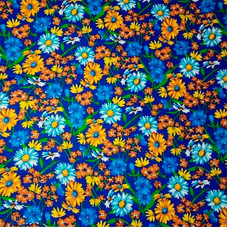 Фланель 3182, цветы. Цвет синий. Вид 1