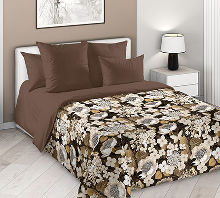 Перкаль золотое сияние 1 коричн 235, цветы. Цвет белый. Основная