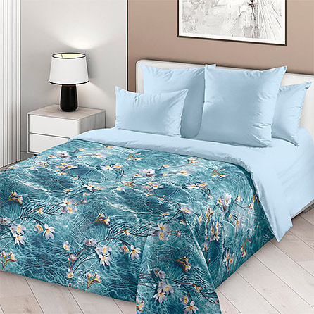 Перкаль аква 1 гол 235, цветы. Цвет морская волна. Основная