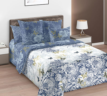 Перкаль примавера 1 син 235, цветы. Цвет синий. Основная