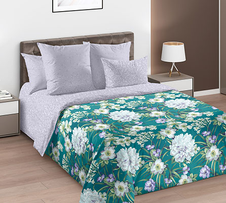 Перкаль белый букет 1 зел 235, цветы. Цвет зеленый. Основная