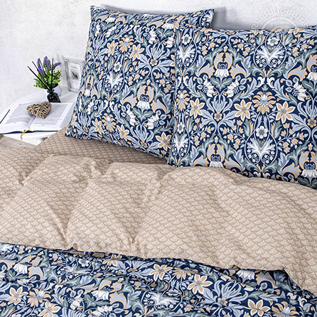 Поплин ар-деко, узоры. Цвет синий. Компаньон