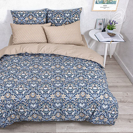 Поплин ар-деко, узоры. Цвет синий. Основная