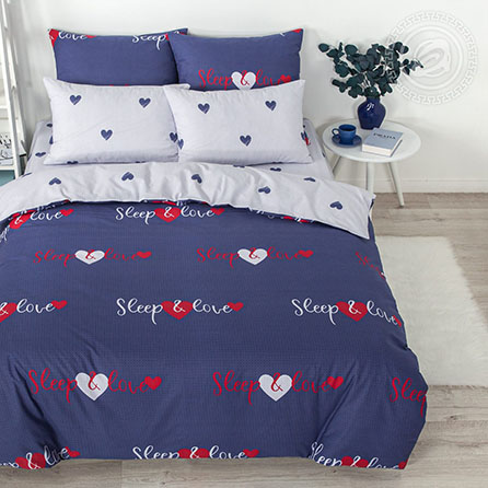 Поплин комплимент, сердечки. Цвет синий. Основная