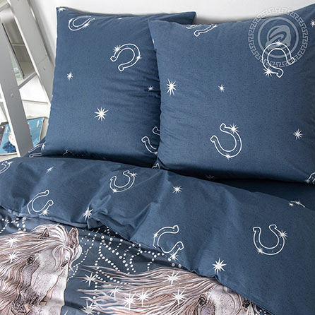 Поплин пегас, животные. Цвет синий. Компаньон