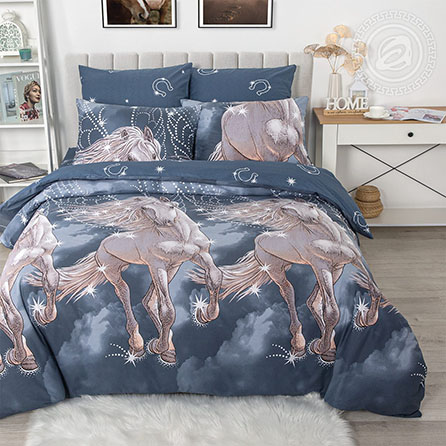 Поплин пегас, животные. Цвет синий. Основная