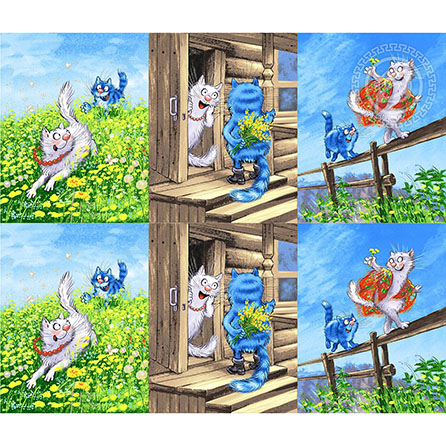 Рогожка твикс, животные. Цвет голубой.