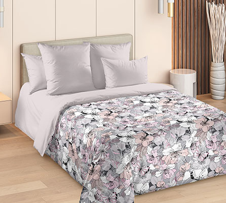 Сатин объятия 2, цветы. Цвет серый. Основная