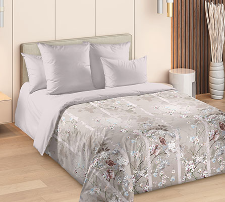 Сатин обитель любви 2, цветы. Цвет бежевый. Основная