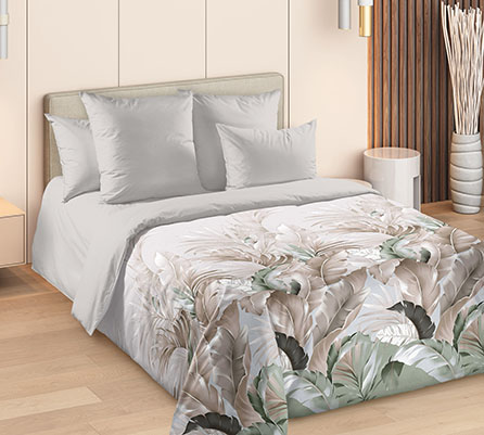 Сатин карибы 2, цветы. Цвет бежевый. Основная