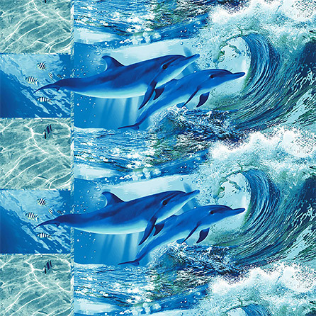 Вафельное полотно дельфинарий, морской. Цвет голубой.