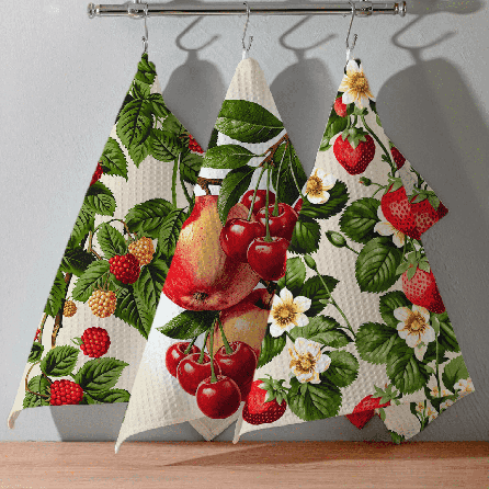 Вафельное полотно 29336, фрукты. Цвет красный.