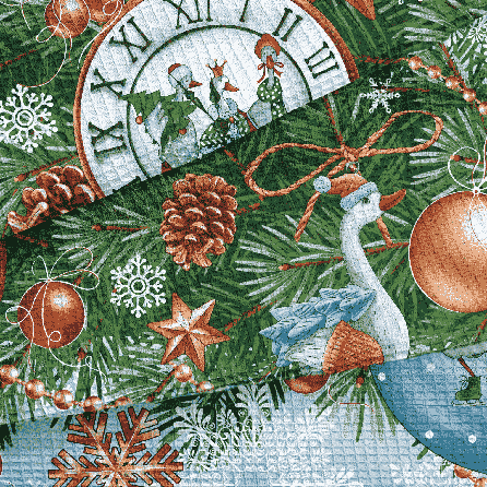 Вафельное полотно 29388, новогодний. Цвет голубой.