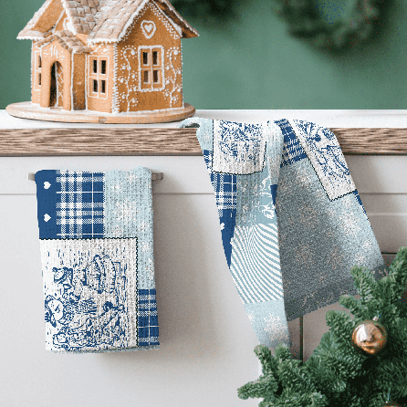 Вафельное полотно 29393, новогодний. Цвет синий. Вид 2