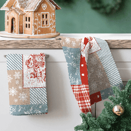 Вафельное полотно 29393, новогодний. Цвет красный. Вид 1