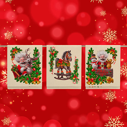 Вафельное полотно 29397, новогодний. Цвет бежевый.