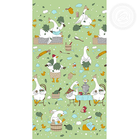 Вафельное полотно банщик, животные. Цвет авокадо.