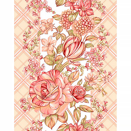 Вафельное полотно 29018, цветы. Цвет розовый.