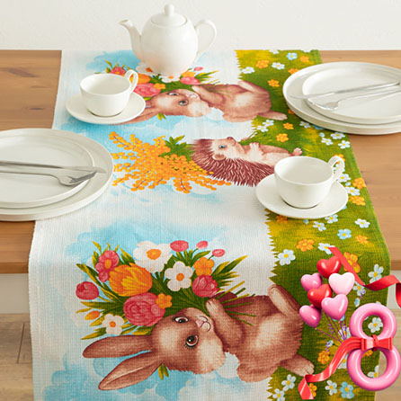 Вафельное полотно 29368, животные. Цвет голубой.