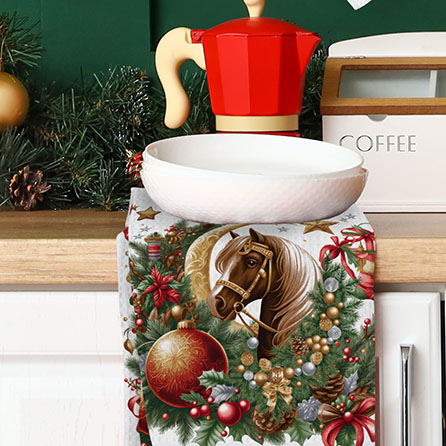 Вафельное полотно 29401, новогодний. Цвет зеленый.