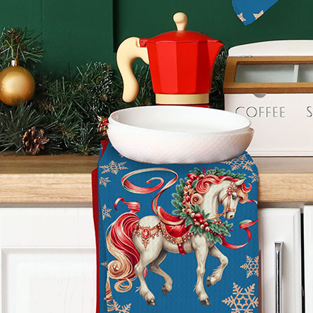 Вафельное полотно 29403, новогодний. Цвет синий. Вид 2