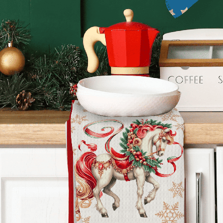 Вафельное полотно 29403, новогодний. Цвет молочный. Вид 4