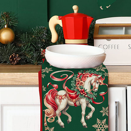 Вафельное полотно 29403, новогодний. Цвет зеленый. Вид 1