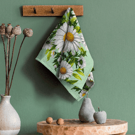 Вафельное полотно 29440, цветы. Цвет зеленый. Вид 2