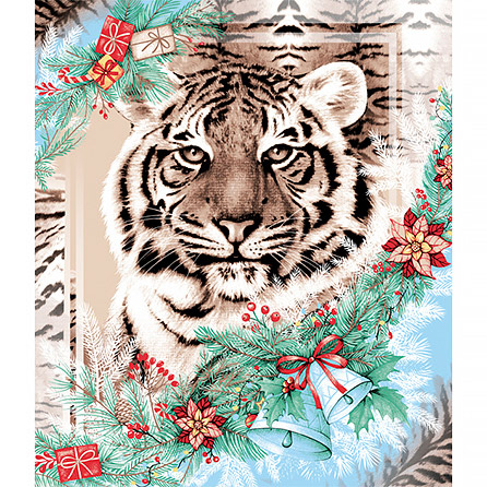 Вафельное полотно год тигра 1, животные. Цвет коричневый.